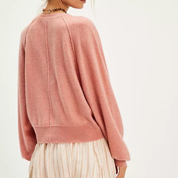 Free People NEW Porta Size L Cashmere Sweater Coral Pink Peach Women's Henley - Picture 2 of 10
